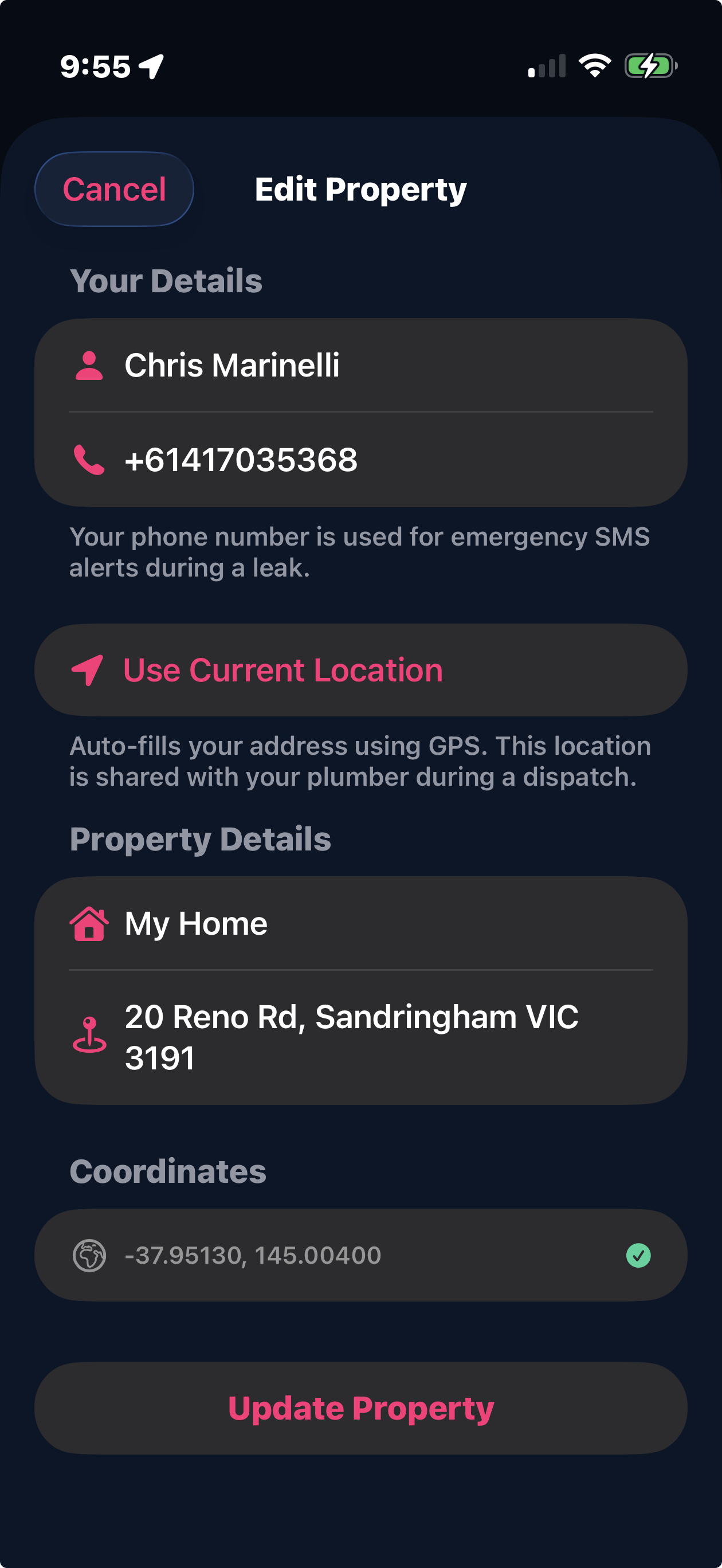 Property setup with GPS coordinates