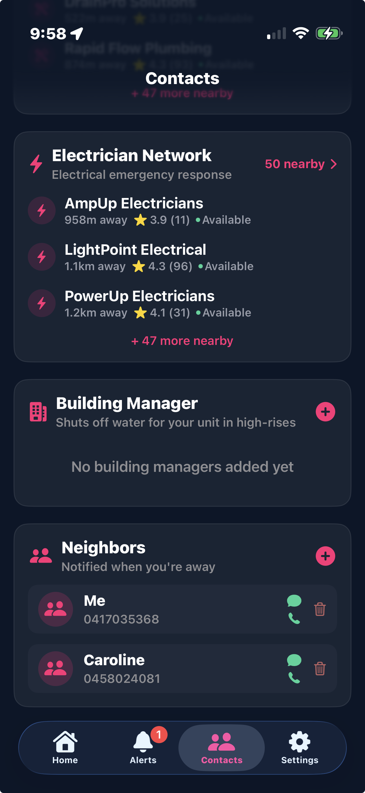 Neighbours and building manager