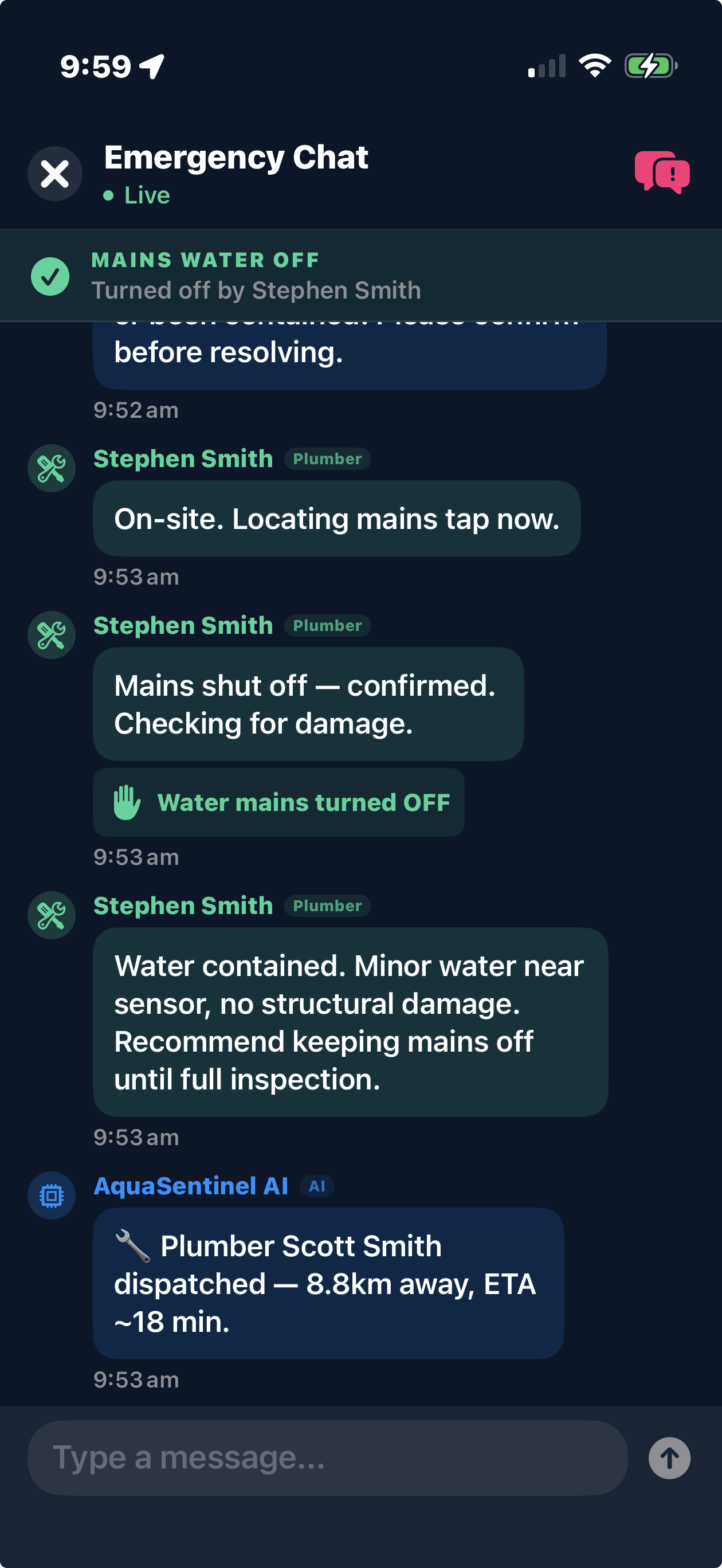 Plumber on-site live chat